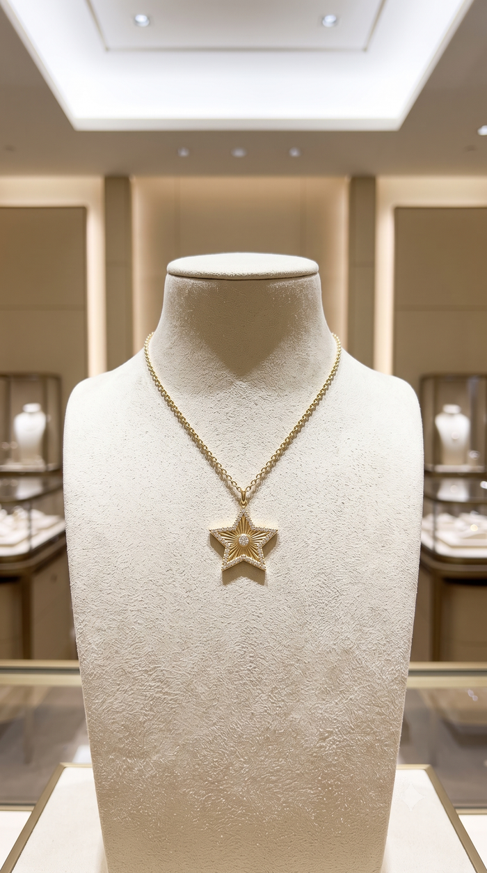 Starburst Diamond Pendant Necklace in 14K Yellow Gold