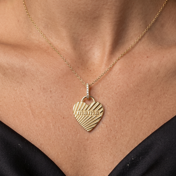 Dazzling Heart Shape Mama Necklace in 14K Gold