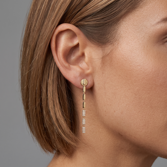 Linear Luxe 14K (or 18k upon request) Yellow Gold Diamond Drop Earrings
