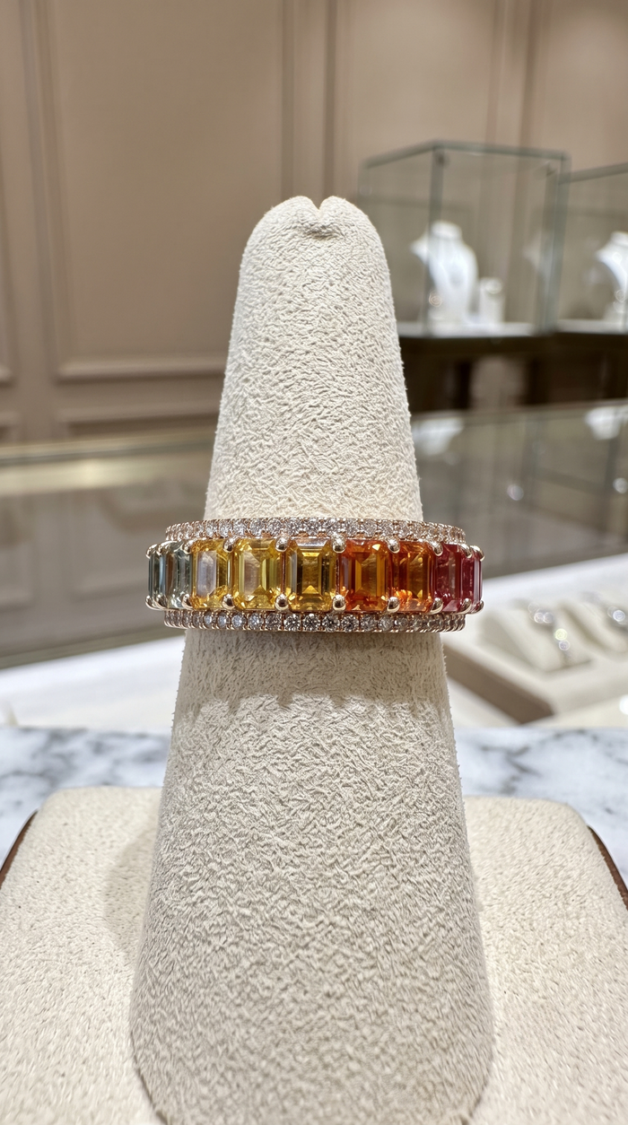 Colorful Gemstone 14K Diamond Band Ring