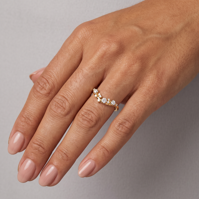 Scattered Diamond Cluster Ring in 14K Yellow Gold