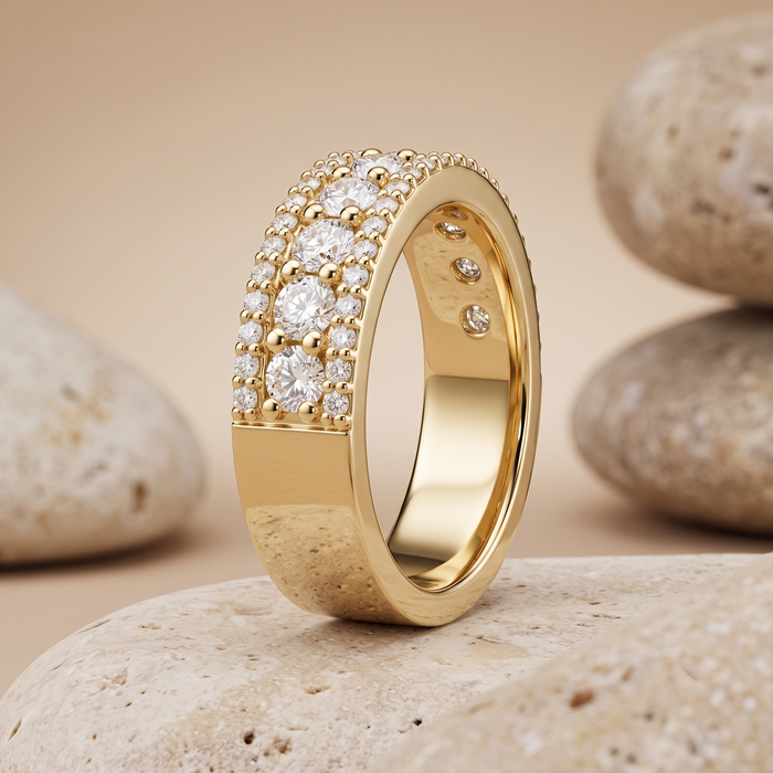Round Cut Diamonds Shared Prong Setting Ring in 14K Gold