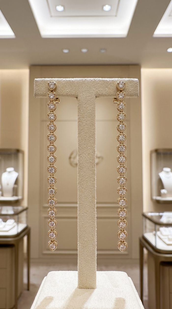 Infinity Line 14K (or 18k upon request) Yellow Gold Heart Diamond Drop Earrings