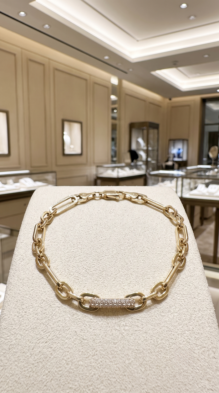 Diamond Link 14K Yellow Gold Chain Bracelet
