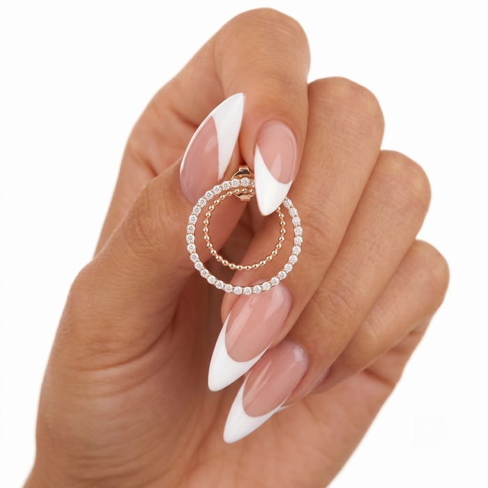 Double Circle Diamond Stud Earrings in 14K Yellow Gold
