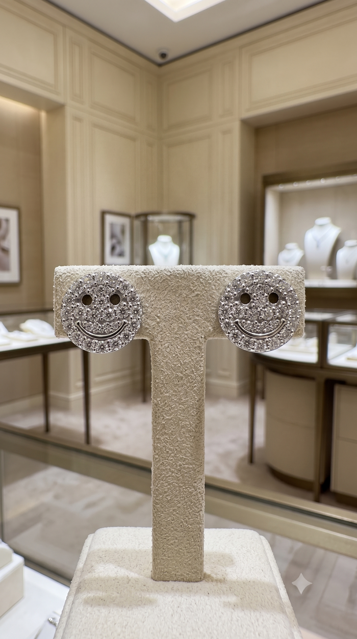 Smiley Studs Diamond Earrings in 14K Yellow Gold