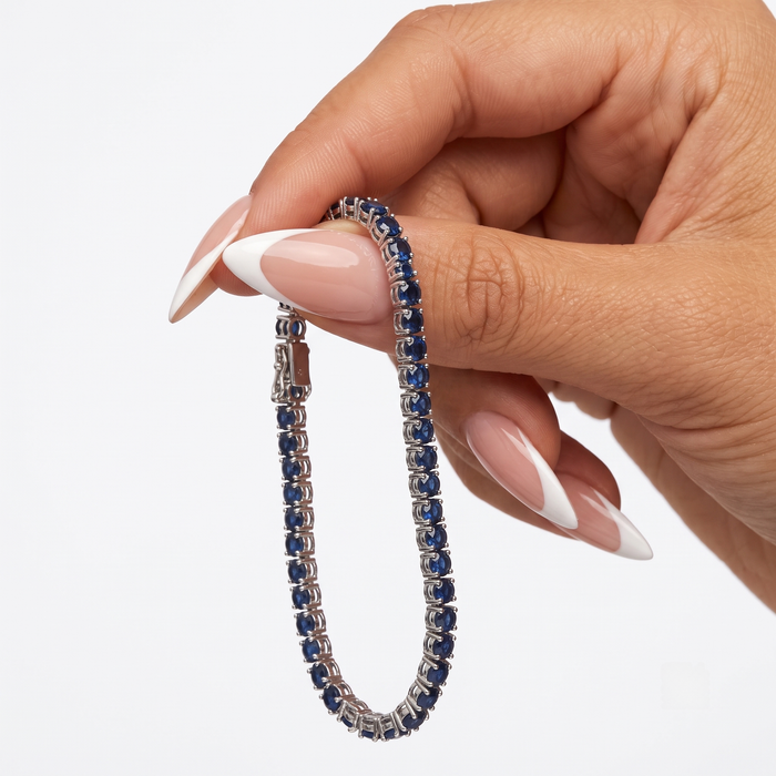 Deep Azure Sapphire Line 14K White Gold Tennis Bracelet