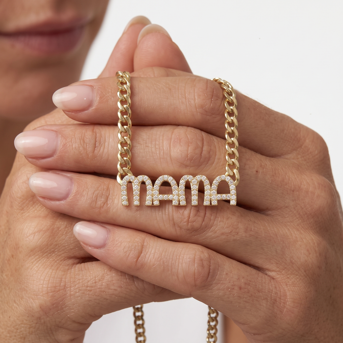 Diamond Charmers Chain Letter Mama Necklace in 14K Gold