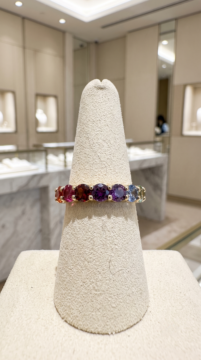 Gleaming Rainbow Sapphire 14K Gold Eternity Ring