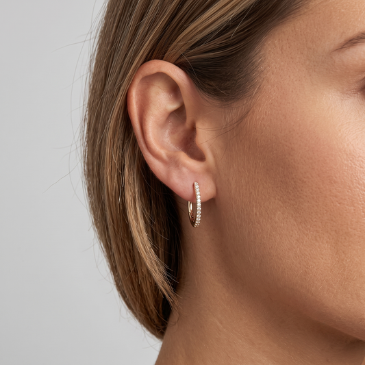 Oval Pave Diamond Hoop Earrings in 14K Yellow Gold