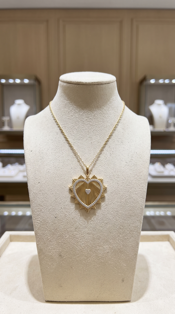 Heart Shape Diamond Pendant Necklace in 14K Yellow Gold