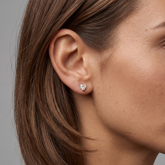 Heart Shaped Solitaire Stud Earrings in 14K Yellow Gold