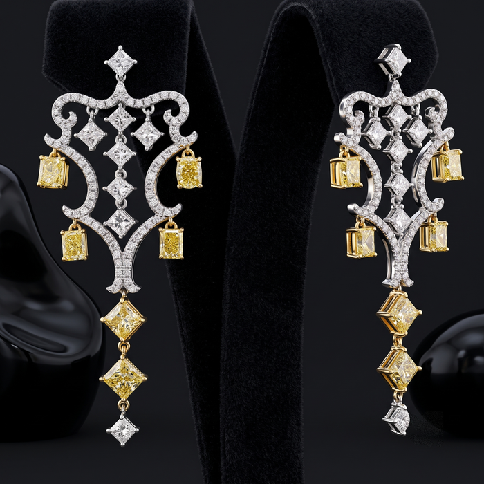 Multishape Pushback Chandellier Earrings in 18K Yellow Gold