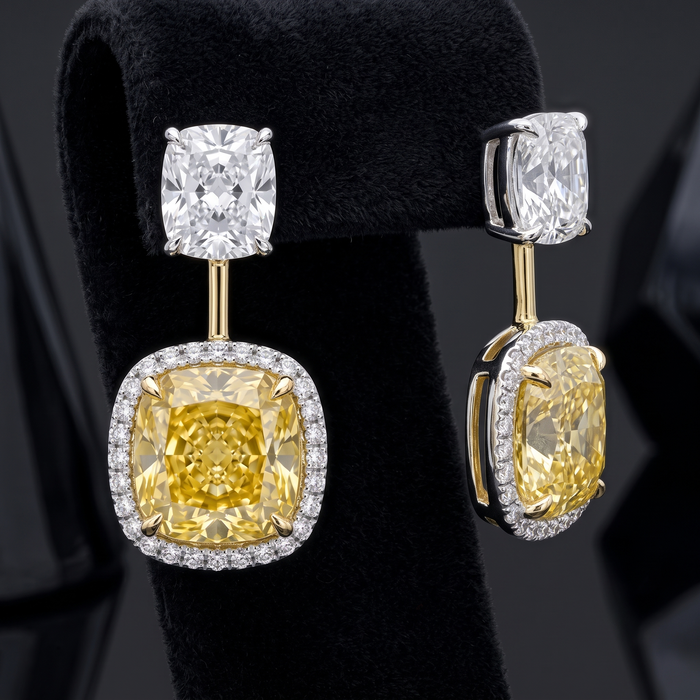 Radiant Yellow Diamond 14K White Gold Halo Earrings