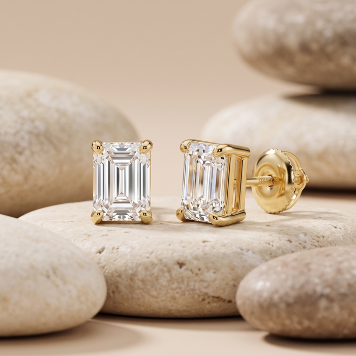 Four Prong Screw Back Setting Diamond Earrings in 14K Gold
