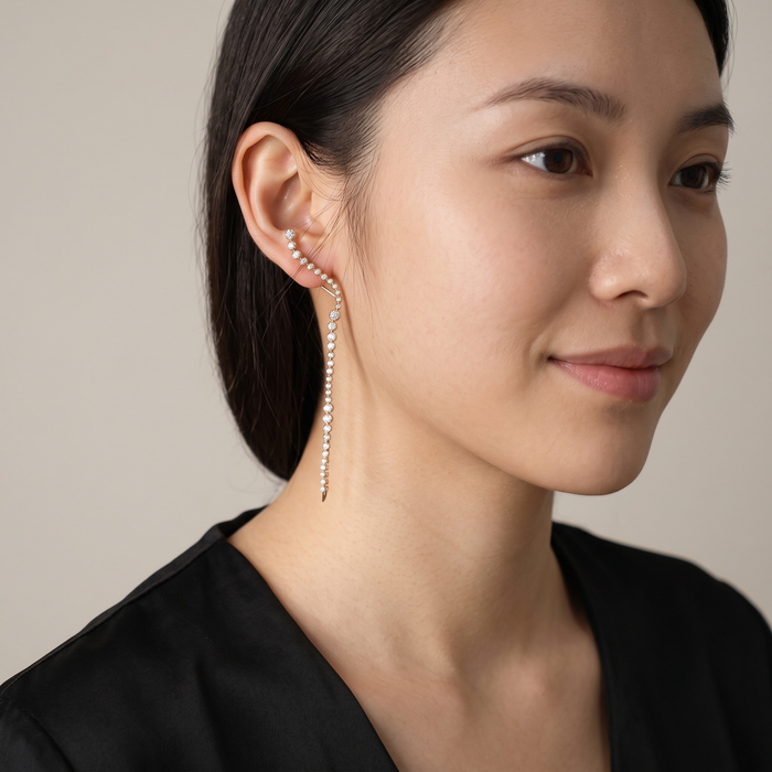 Longevity Round Diamond 14K (or 18k upon request) Yellow Gold Drop Earrings