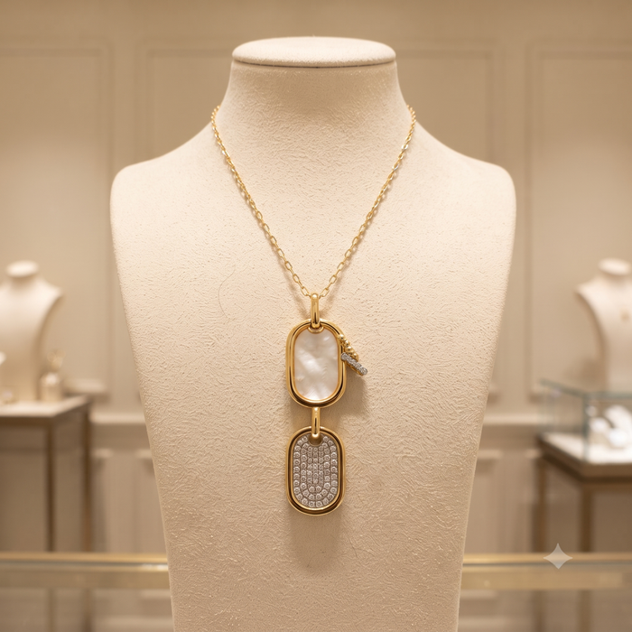Pearl Charm Pendant Diamond Necklace in 14K Yellow Gold