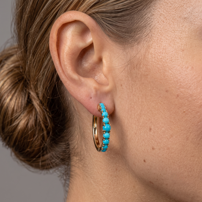 Turquoise Diamond Topaz Hoop Earrings in 14K Yellow Gold