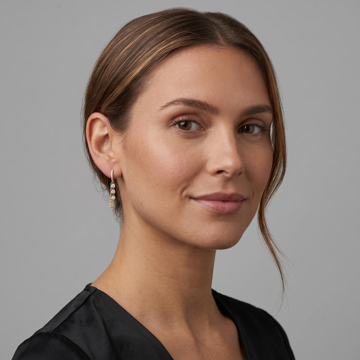 Lustre Flow Diamond Dangle Hoop Earrings in 14K Yellow Gold