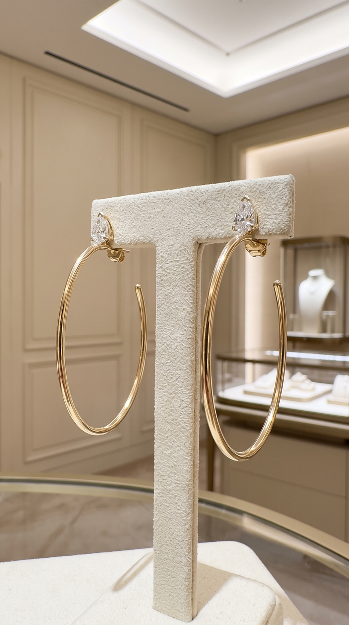 Marquise Accent Open Hoop Earrings in 14K Yellow Gold