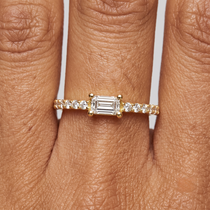 Radiant Grace Emerald Cut Diamond Ring in 14K Yellow Gold