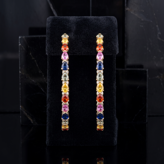 Sapphire Love Hoops Diamond Earrings in 14K Yellow Gold