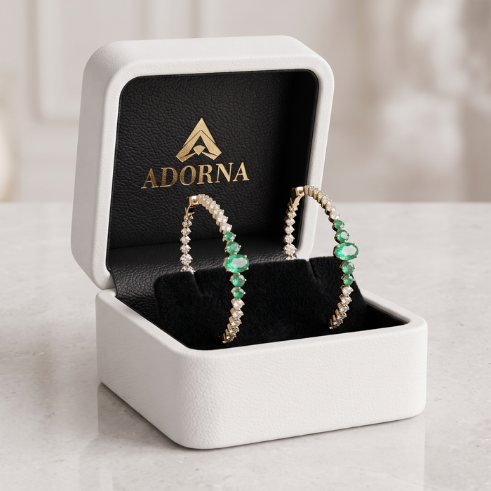 Emerald Eclipse Hoop Earrings in 14K Yellow Gold
