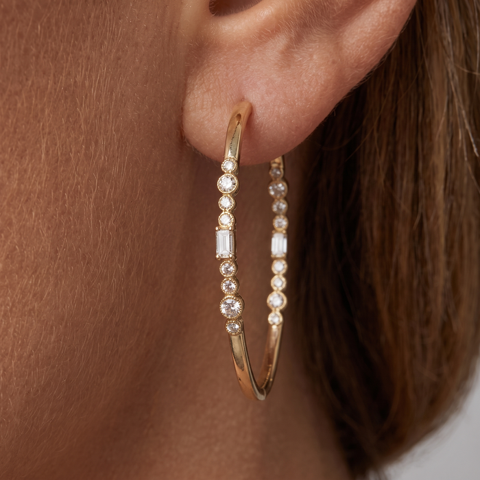 Golden Passion Hoops Diamond Earrings in 14K Yellow Gold