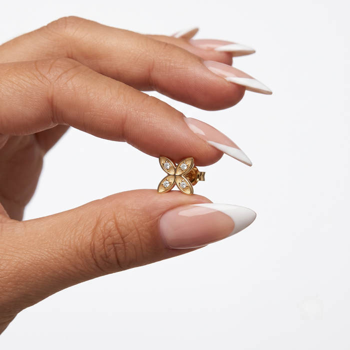Floral Petal Diamond Stud Earrings in 14K Yellow Gold