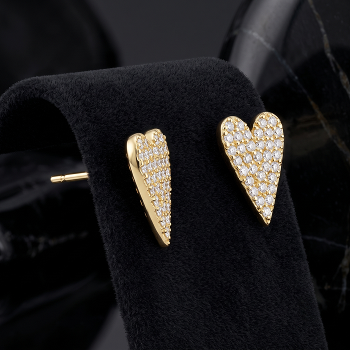 Round Pave Set Diamond Heart Shape Stud Earrings