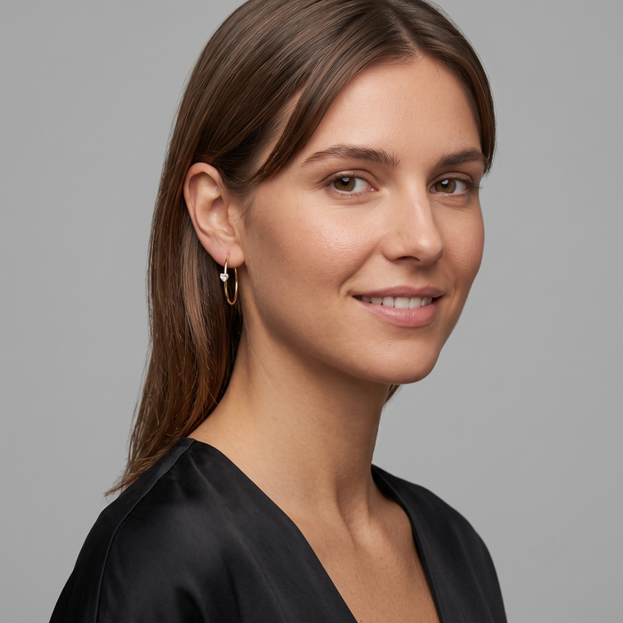 Open Heart Solitaire Hoop Earrings in 14K Gold
