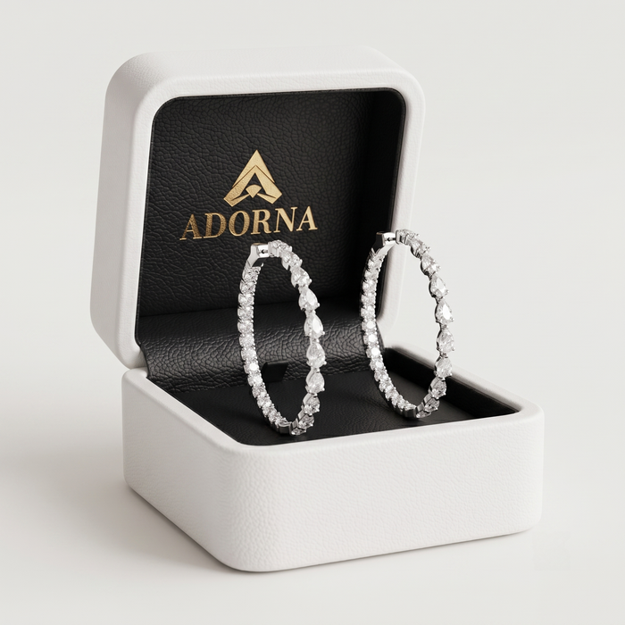 Teardrop Diamond Eternity Hoop Earrings in 18K White Gold