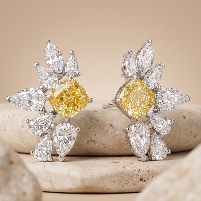 Cushion Cut Diamond Marquise Earrings in 14K Gold