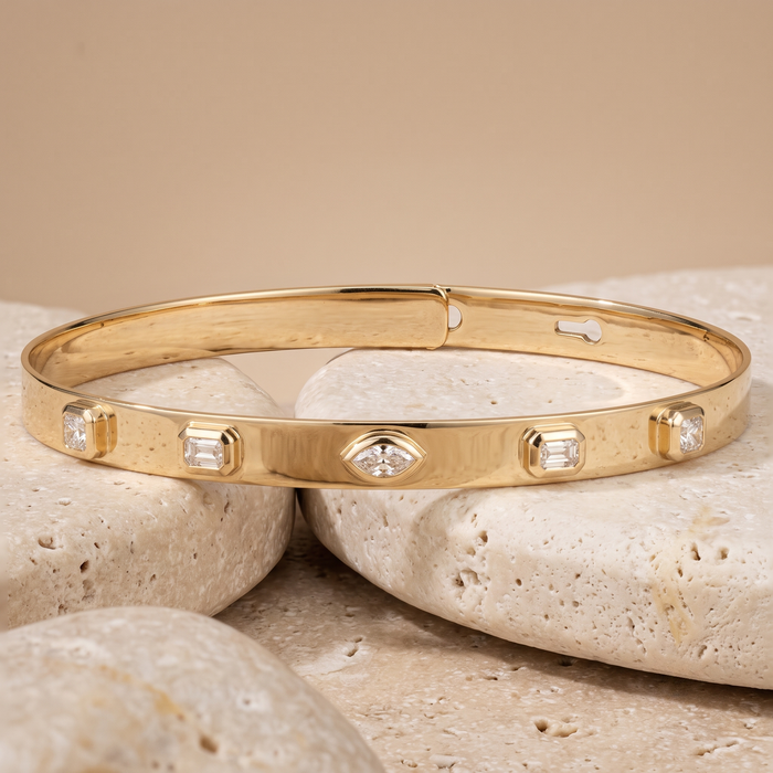 Lunar Charm Diamond Bangle Bracelet in 14K Yellow Gold