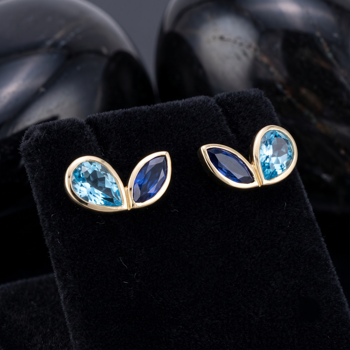 Authentic Topaz Diamond Stud Earrings in 14K Yellow Gold