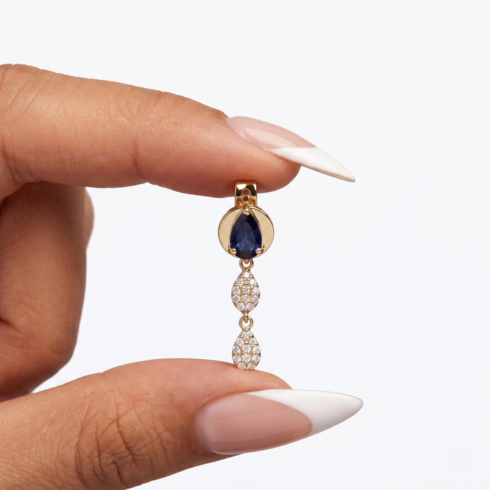 Midnight Drop Sapphire Earrings in 14K Yellow Gold