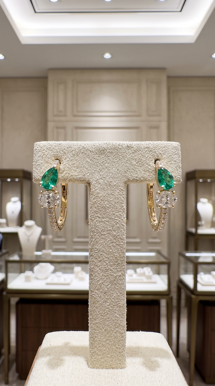 Emerald Diamond Accent Huggie Earrings in 14K Yellow Gold