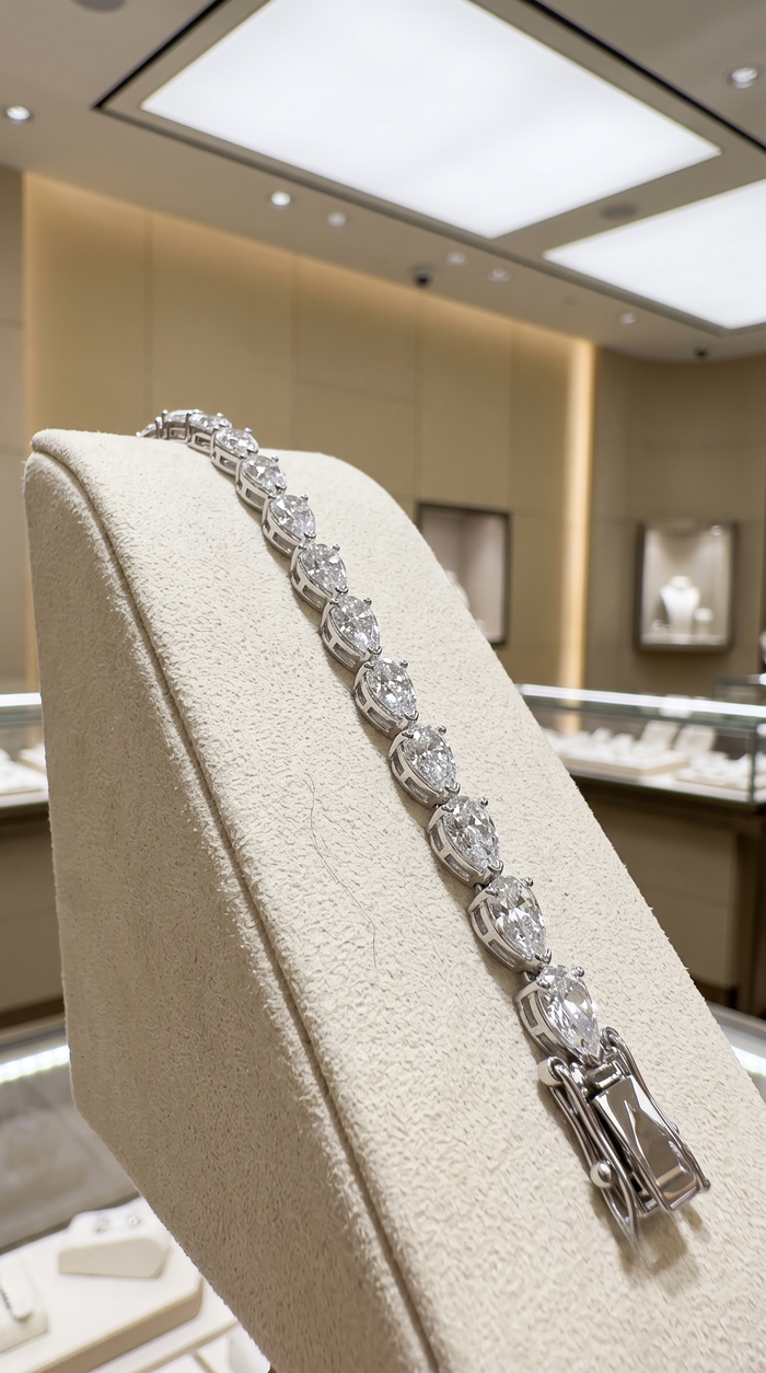 Pear Shaped Diamond Tennis Bracelet in 18K White Gold