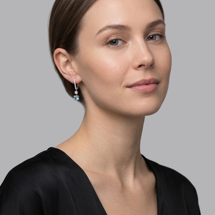 Skyline Aquamarine Diamond Drop Earrings in 18K White Gold