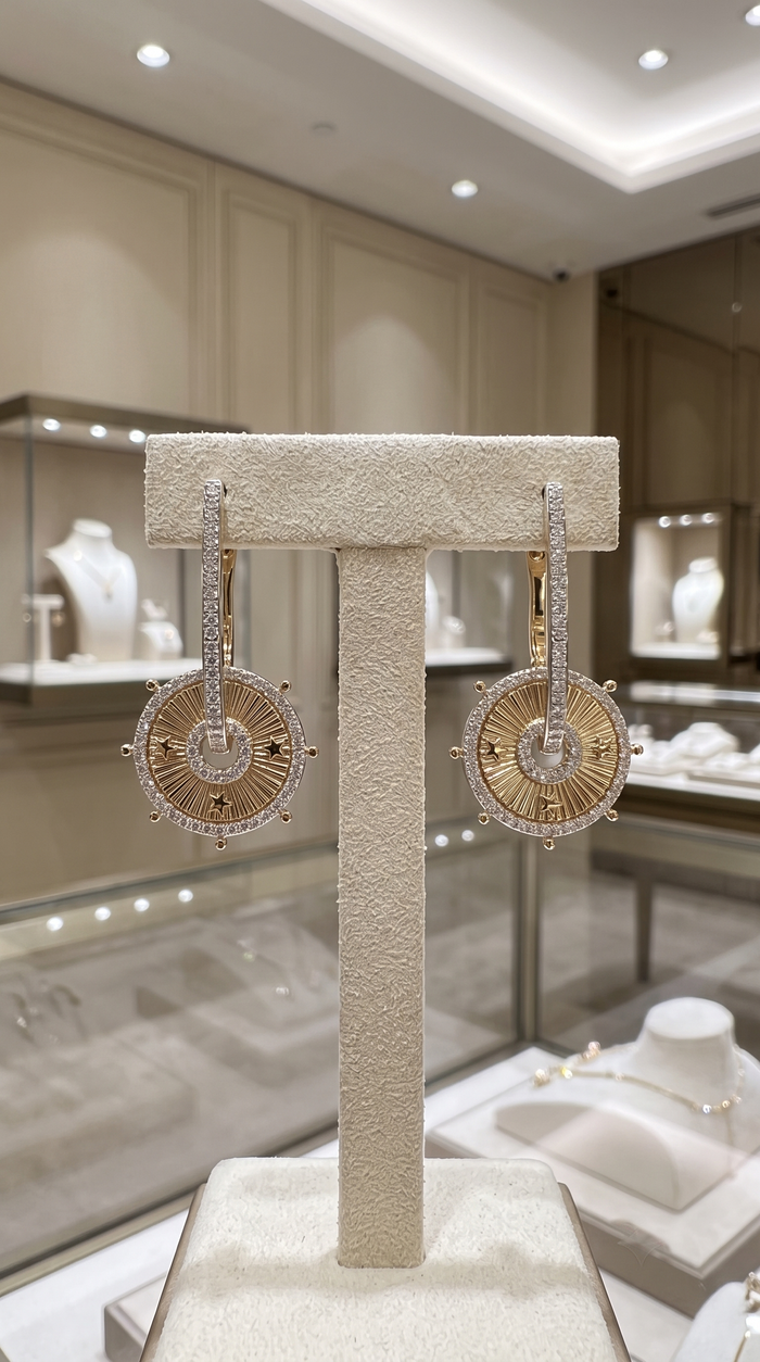 142 Diamond 14K (or 18k upon request) Yellow Gold Aura Stream Drop Earrings