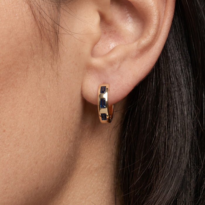 Eternal Gemstone Huggies Earrings in 14K Yellow Gold