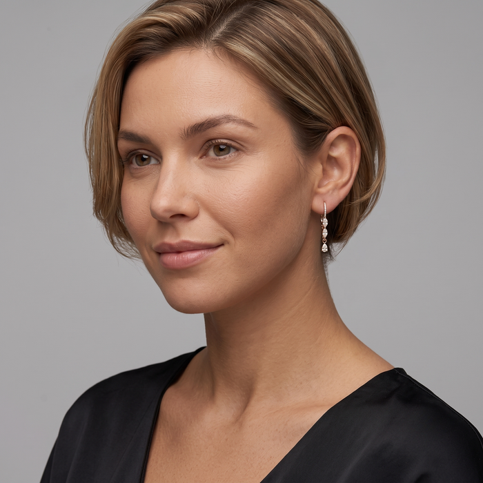 Trio Cut Marquise Pear Diamond Drop Earrings in 14K Gold