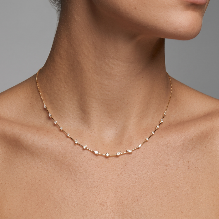 Diamond Aura Station Necklace in 14K Yellow Gold