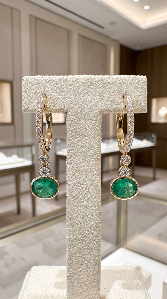 Charming Gemstone 14K (or 18k upon request) Yellow Gold Diamond Drop Earrings