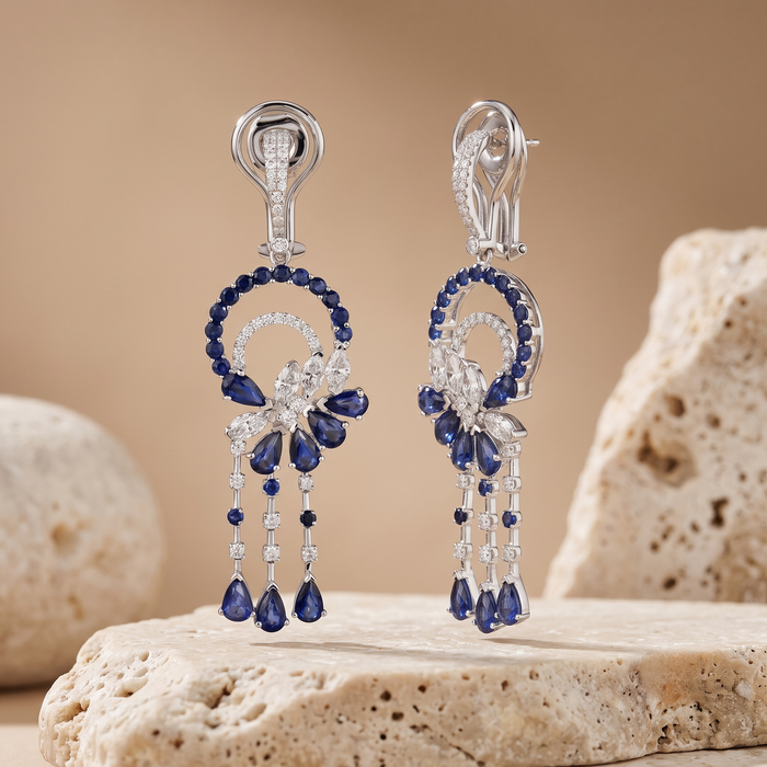Diamond Flare Radiant Drops Earrings in 14K White Gold