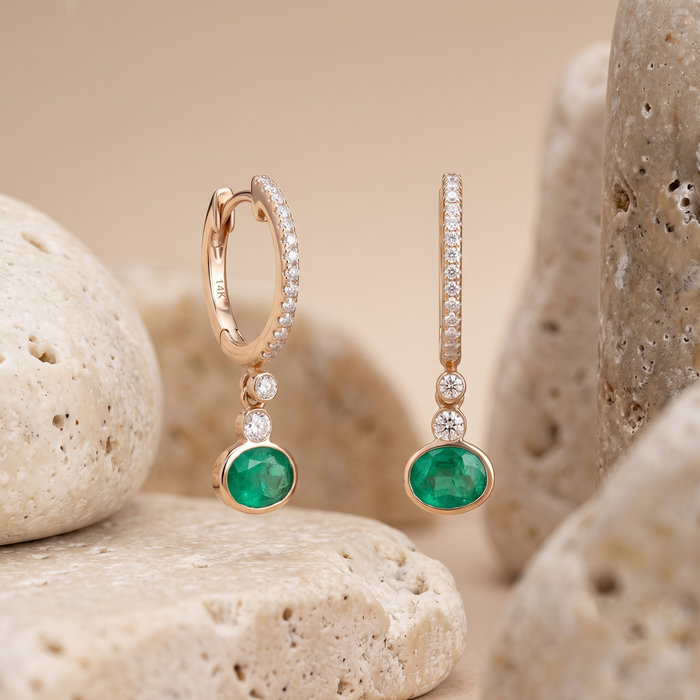 Charming Gemstone 14K (or 18k upon request) Yellow Gold Diamond Drop Earrings
