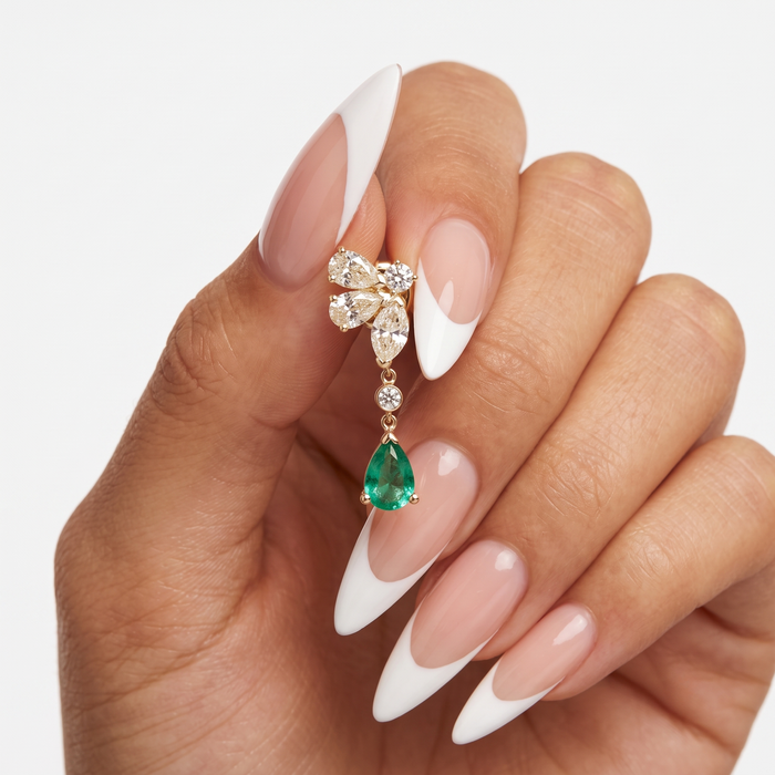 Cluster Teardrop Emerald Drop Earrings in 14K Yellow Gold