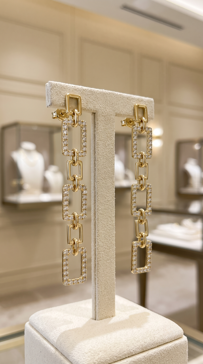 Diamond Comet Drop Earrings in 14K Yellow Gold