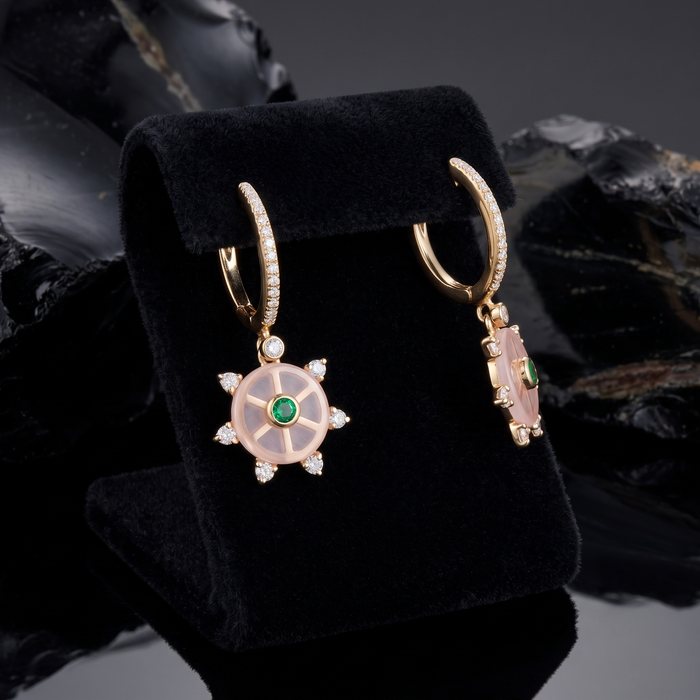 Turquoise Butterfly 14K (or 18k upon request) Yellow Gold Diamond Drop Earrings
