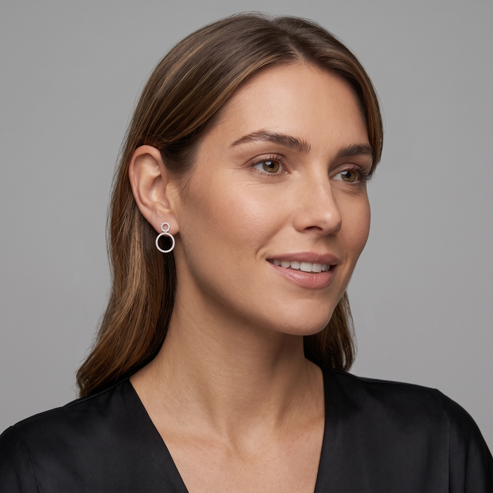Double Circle Diamond Statement Earrings in 14K Yellow Gold
